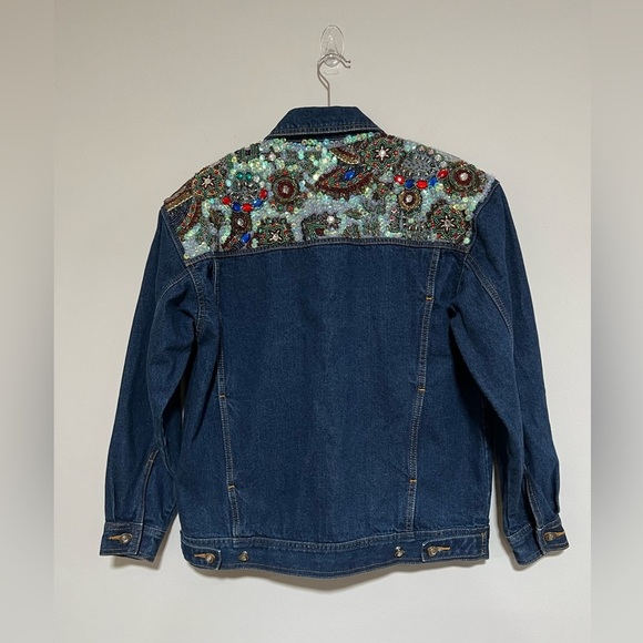 I.B. Diffusion 90’s Vintage Denim Beaded Sequined Embellished Jacket Size 6 - Picture 6 of 10